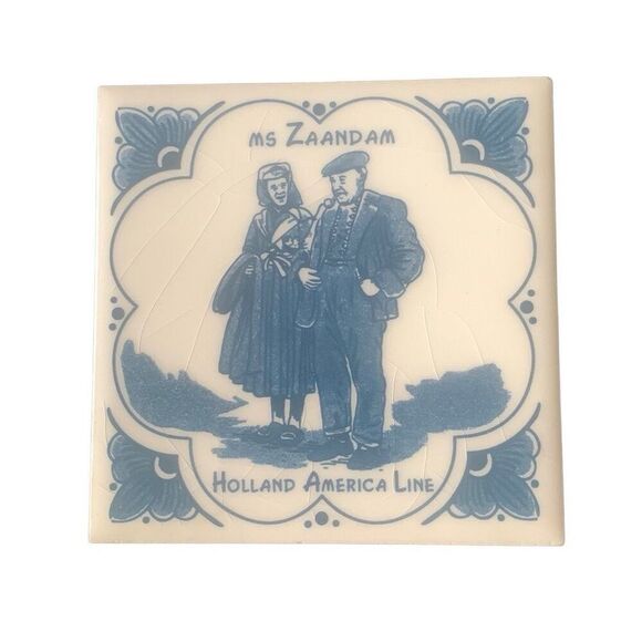 Vintage Holland America Line Delft Ms Zaandam Ceramic Tile Coaster Cruise - Picture 3 of 7
